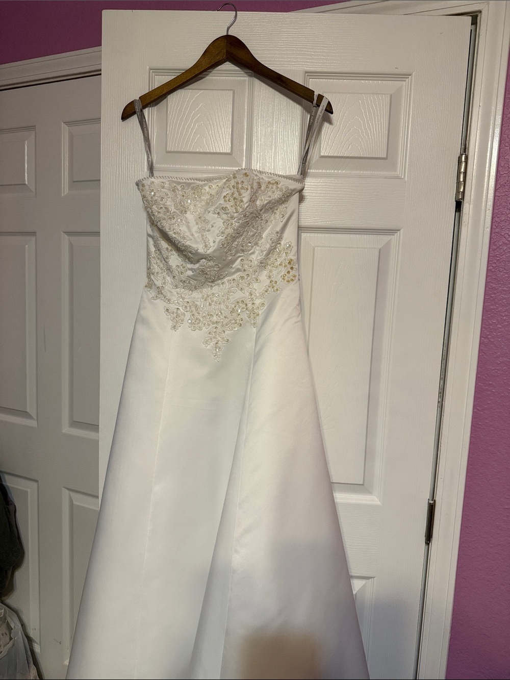 Alfred Angelo White Satin A-Line Wedding Dress with Embroidery style 1277